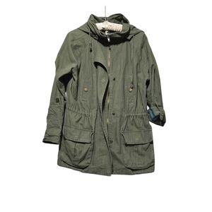 Willow and Clay Olive Green Military Style Utility Cargo Jacket with Hood
